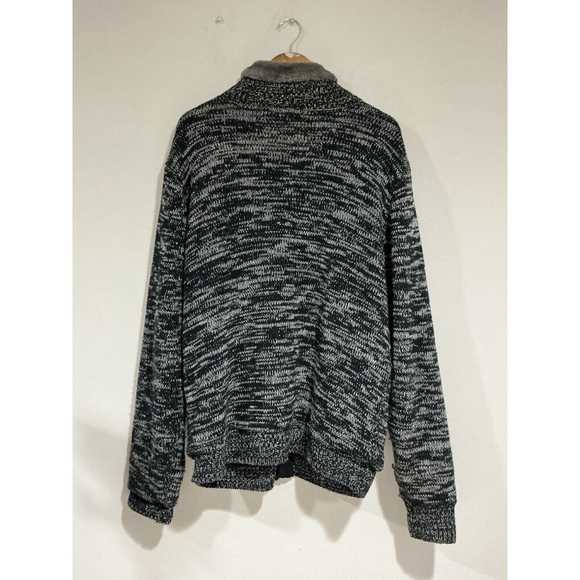 Men’s Xl Black White Sweater Jacket Lined Zip Front Heavy Wool - Picture 3 of 6